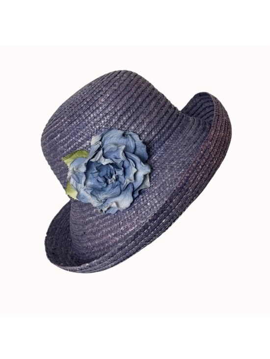 Vintage Villager Periwinkle Straw Cloche Hat Floral Rosette Church Derby Party main image 7